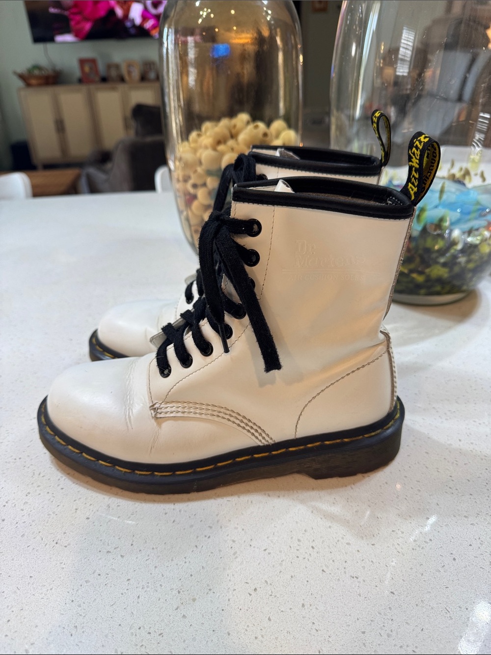 Women’s Dr. Martens White 8-Eye Lace-Up Boot with Black Laces